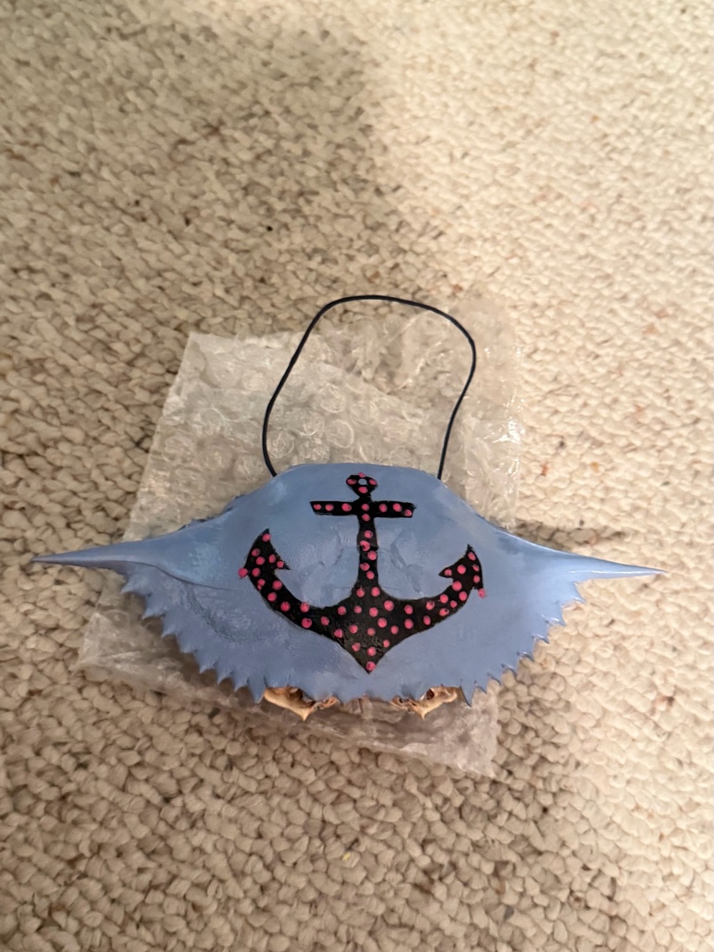 Blue Crab shell ornament Anchor with Pink Polka Dot Accent